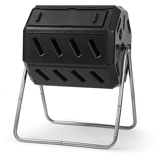 FCMP Outdoor IM4000 Dual Chamber Tumbling Composter Canadian-Made, 100% Recycled Resin - Outdoor Rotating Compost Tumbler Bin for Garden, Kitchen, and Yard Waste, Black (37 Gallon)