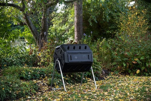 FCMP Outdoor IM4000 Dual Chamber Tumbling Composter Canadian-Made, 100% Recycled Resin - Outdoor Rotating Compost Tumbler Bin for Garden, Kitchen, and Yard Waste, Black (37 Gallon)